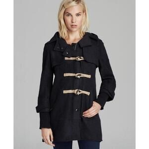 Free People coat womens small S black boiled wool toggle hooded bohemian boho